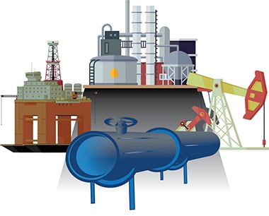 oil refinery and gas factories graphic