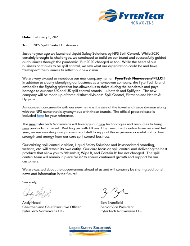 FyterTech Nonwovens UK Customer letter